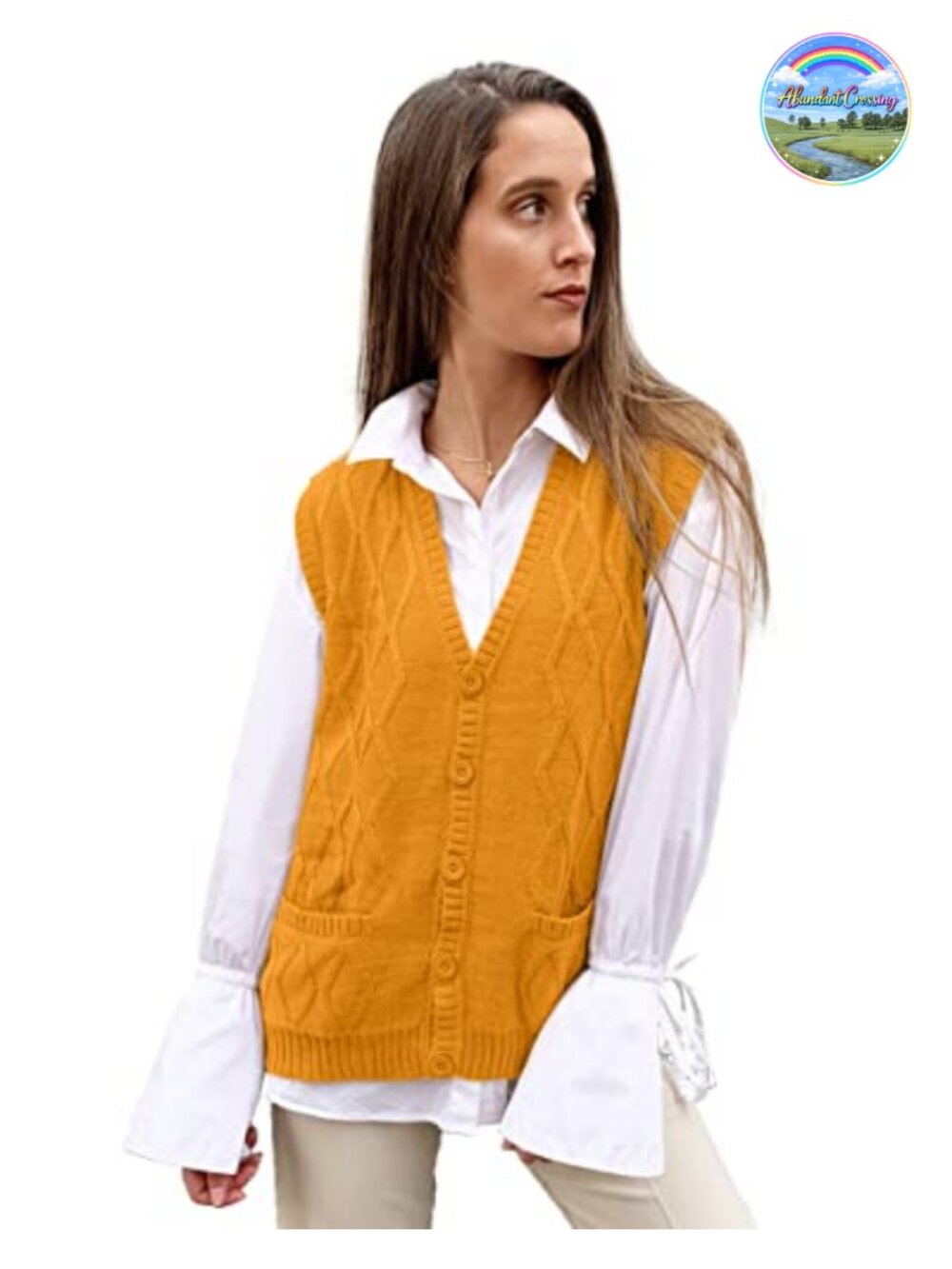 Alpaca Wool Women's V Neck Argyle Cardigan Vest Relaxed Fit